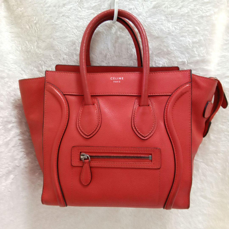 Céline Luggage Micro Shopper Handbag Orange Leather