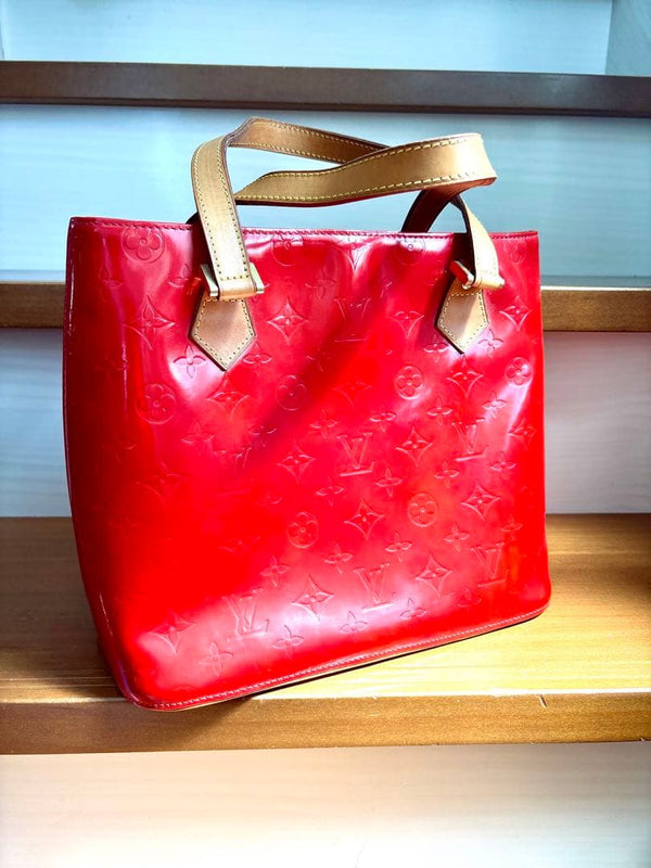 Tote Bag Red Leather Zipper Handbag
