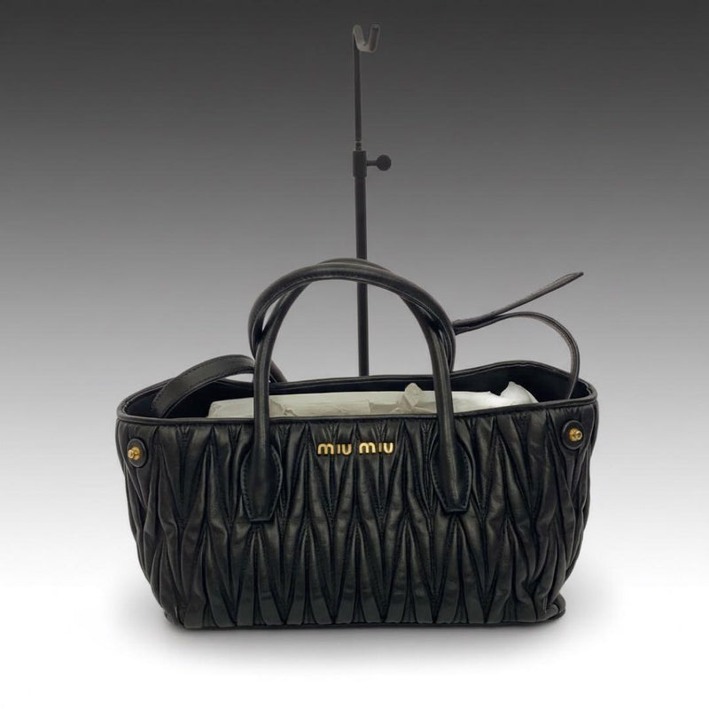Miu Miu Matelasse 2way Handbag Shoulder Bag Black Leather Gold Hardware