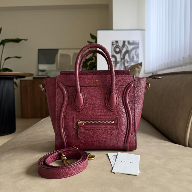 Celine Luggage Nano Shopper 189243DRU.33AC Handbag Bordeaux Calfskin