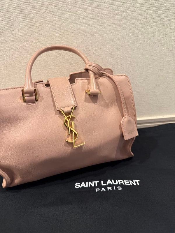 Cabas Monogram Small Handbag Shoulder Bag Leather Pink Ysl Logo