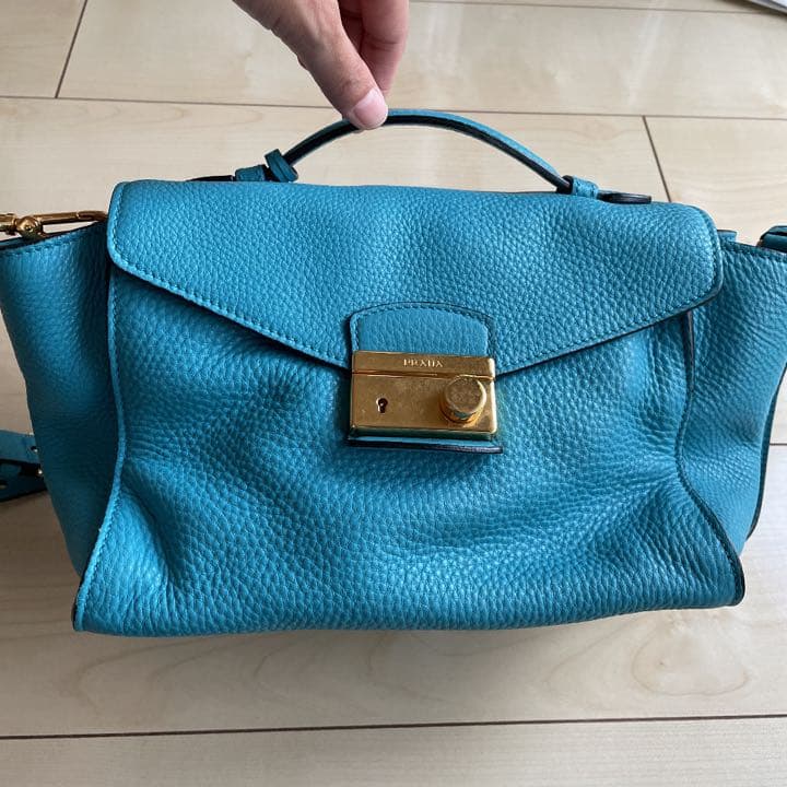 Prada Daino Leather Shoulder Bag Tiffany Blue Handbag