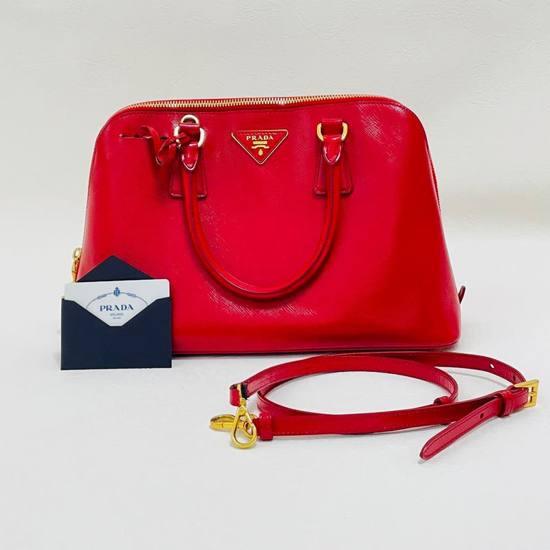 Prada Saffiano Vernice Handbag Rosso Red Enamel Leather