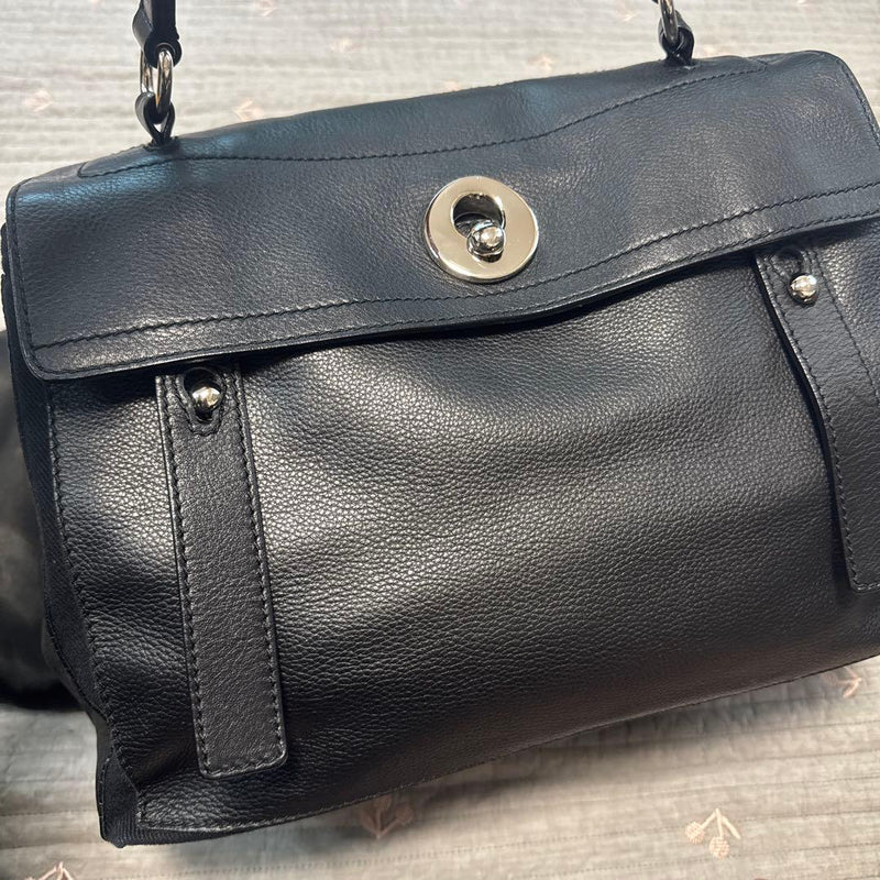 Saint Laurent Muse Two Handbag Leather Canvas Black Silver Hardware