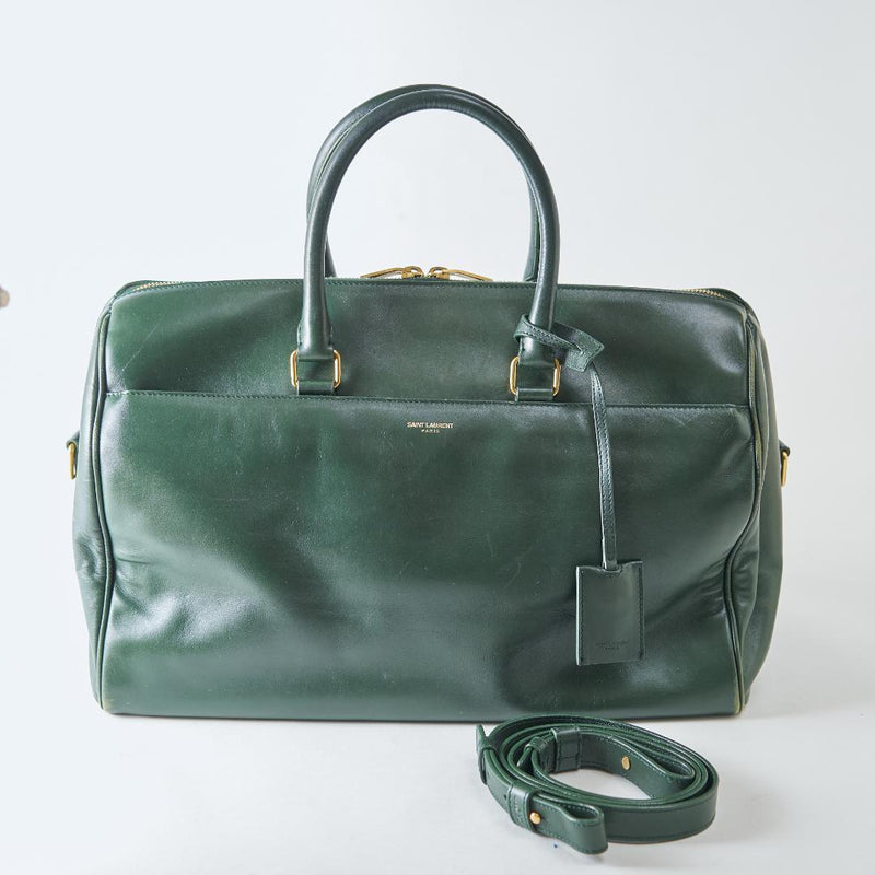 Saint Laurent Duffle 12 Boston Bag Calfskin Leather Dark Green