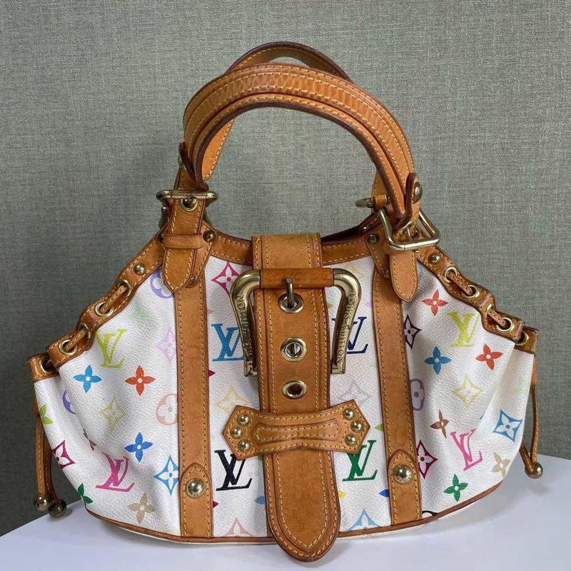 Louis Vuitton Monogram Handbag White Multicolor Canvas Leather