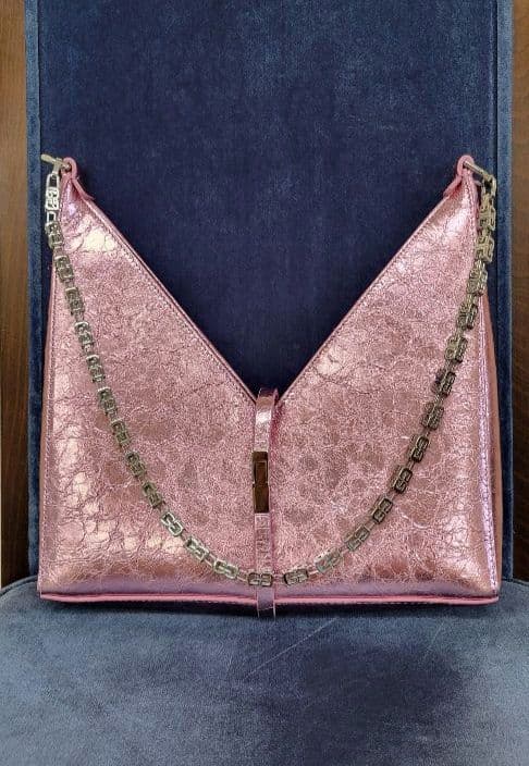 Givenchy Cut Out Crossbody Bag Metallic Pink Crackle Leather G Cube Chain