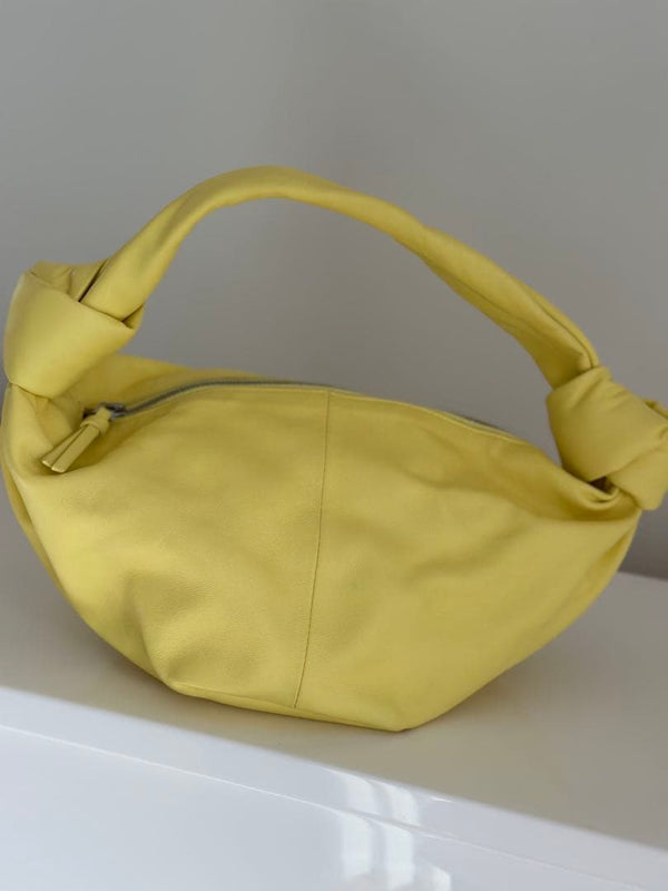 Double Knot Handbag Clutch Yellow Leather