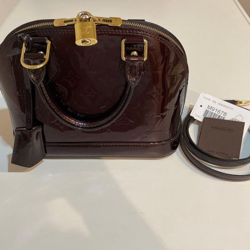 Louis Vuitton Alma Bb Handbag Vernis Amarante Gold Hardware