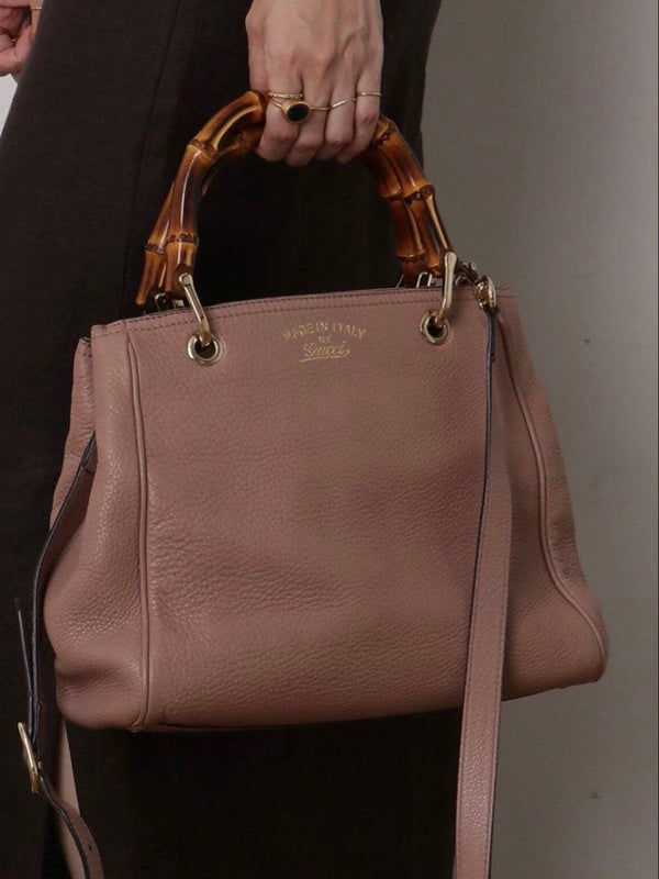Gucci Bamboo Handle Handbag Pink Leather