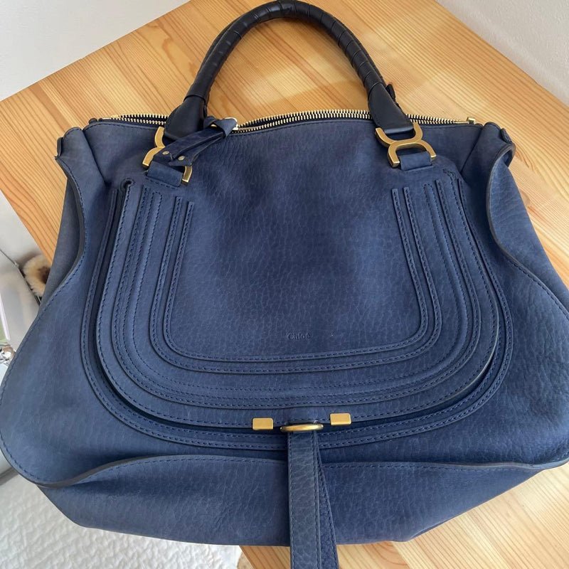 Marcie Handbag Shoulder Bag Navy Blue Leather Womens