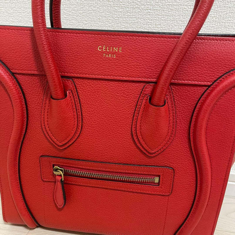 Celine Luggage Micro Tote Bag Red Leather Handbag