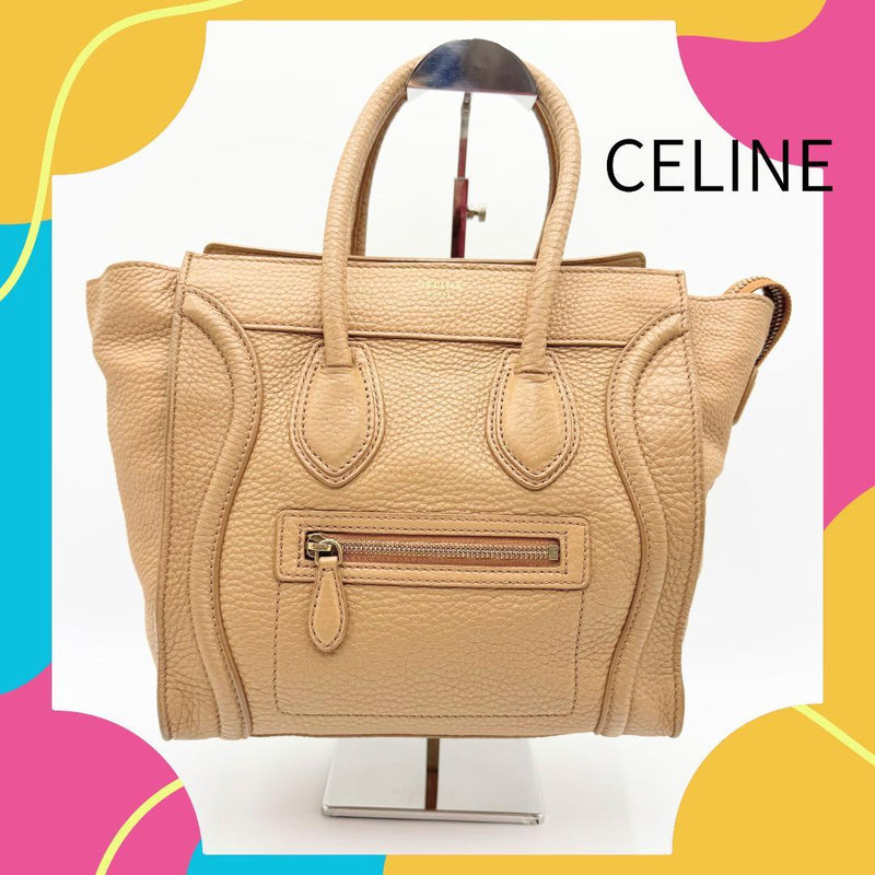Celine Luggage Micro Shopper Handbag Camel Leather Tote