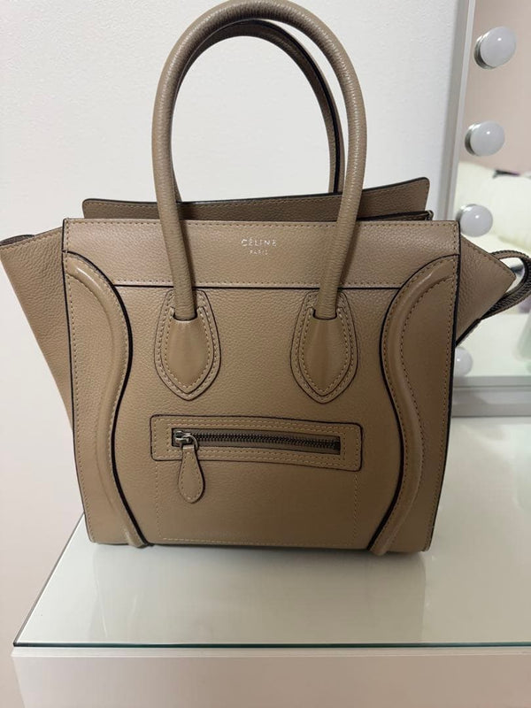 Celine Luggage Micro Handbag Calfskin Beige Leather Tote Bag