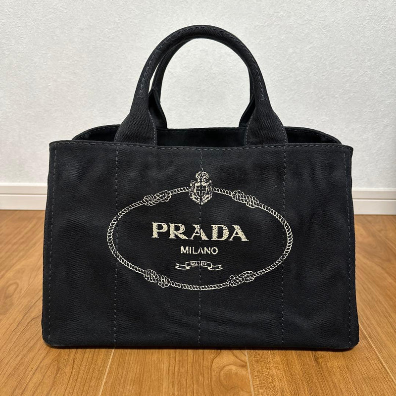 Prada Canapa 1BG642 Tote Bag Canvas Black Shoulder Bag