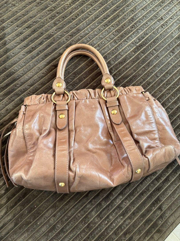 Miu Miu Ruffle Handbag Leather Brown