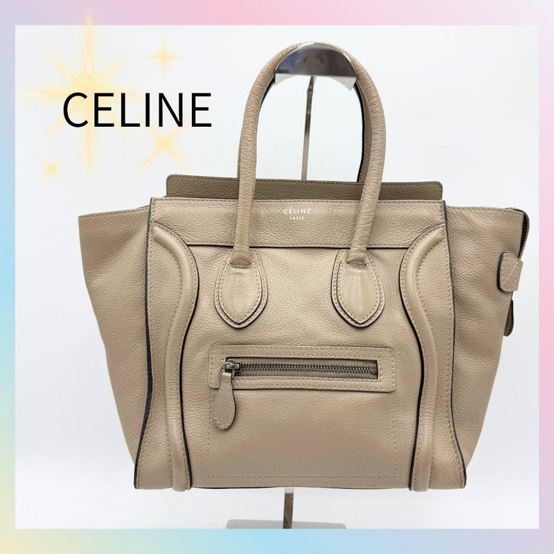 Celine Luggage Micro Shopper Handbag Leather Beige