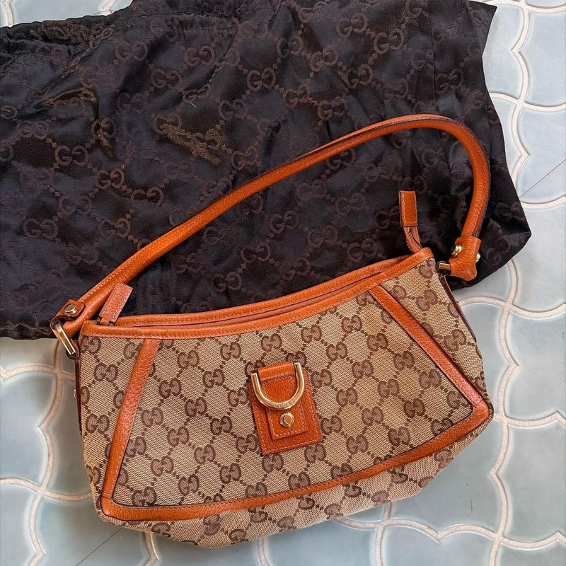 Handbag Beige Brown Canvas Leather Shoulder Bag Logo Design
