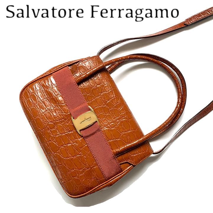 2 Way Handbag Shoulder Bag Leather Crocodile Embossed Light