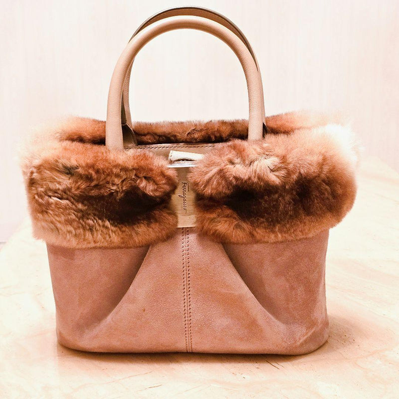 Salvatore  Handbag Suede Orylag Fur Pink Beige Tote Bag