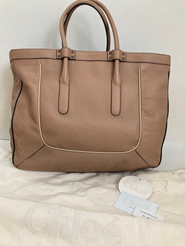 Tote Bag Large Shoulder Handbag Beige Leather