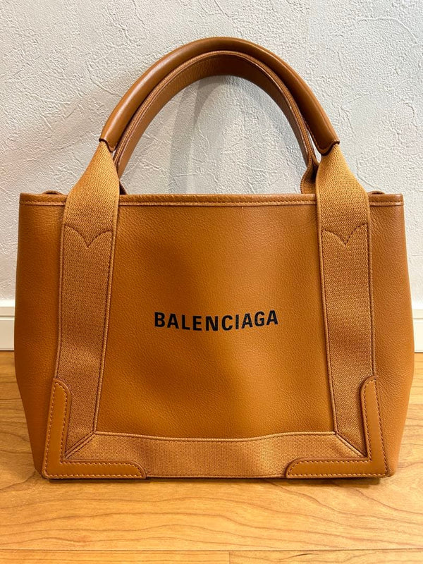 Balenciaga Navy S Cabas Tote Bag Leather Camel Handbag
