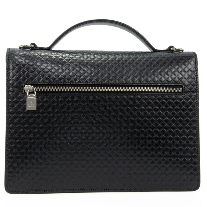 Diamante 2WAY Shoulder Crossbody Handbag Black Calfskin Leather Silver