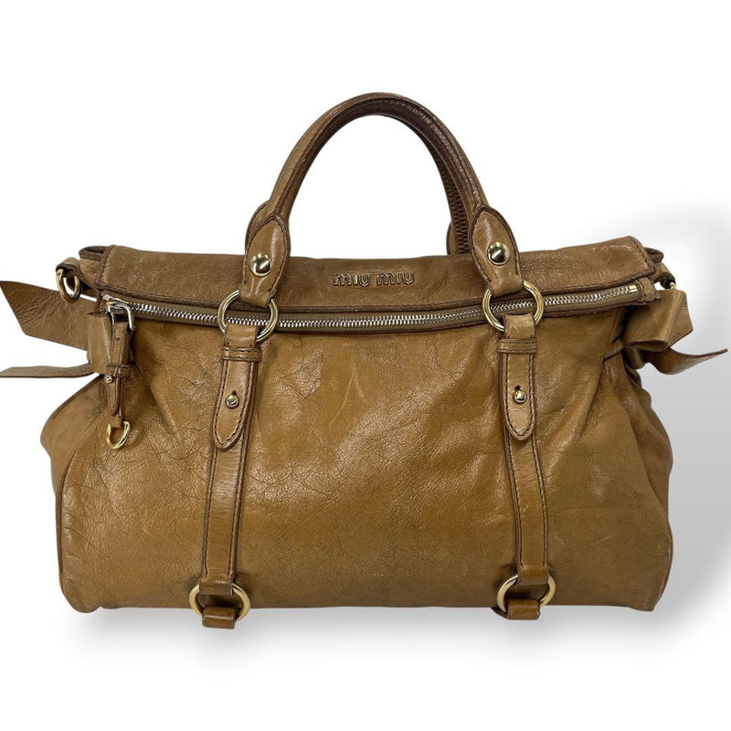 Vitello Lux 2-Way Handbag Shoulder Bag Pink Beige Leather Gold Hardware