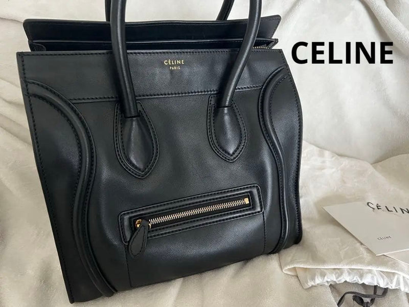 Celine Luggage Mini Shopper Handbag Black Leather Tote Bag