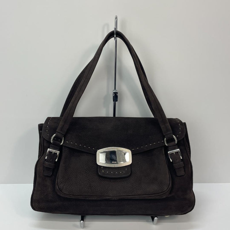 Prada Vitello Nabuk M MBZ430 Handbag Dark Brown Calf Leather