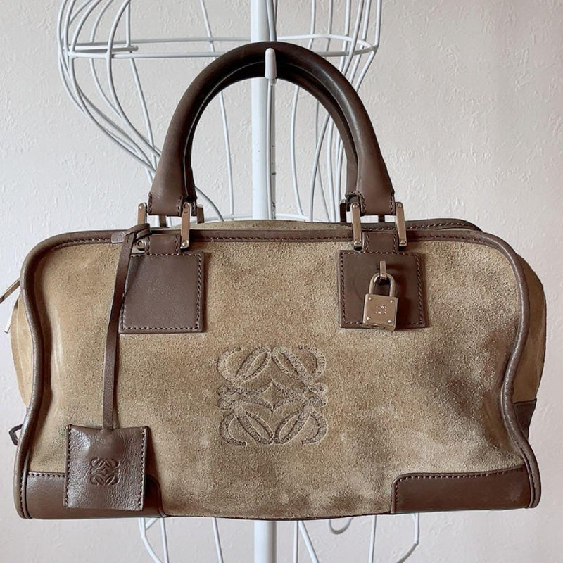 Loewe Amazona 28 Handbag Suede Leather Greige Tote Bag