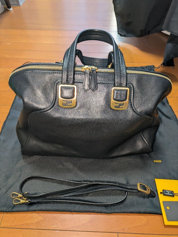 Fendi Chameleon Handbag Shoulder Bag Leather Black
