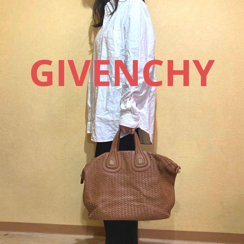 Givenchy Nightingale Handbag Woven Cowhide Leather Brown Gold Hardware