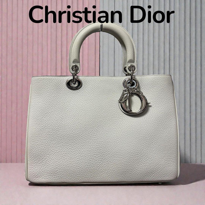 Christian Dior Diorissimo Handbag Calfskin White Silver Hardware