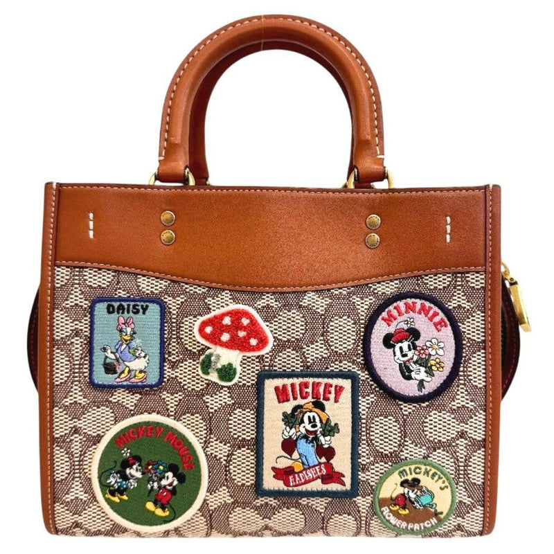 Coach Disney Rogue 25 CH416 Signature Handbag Leather Canvas Brown Beige