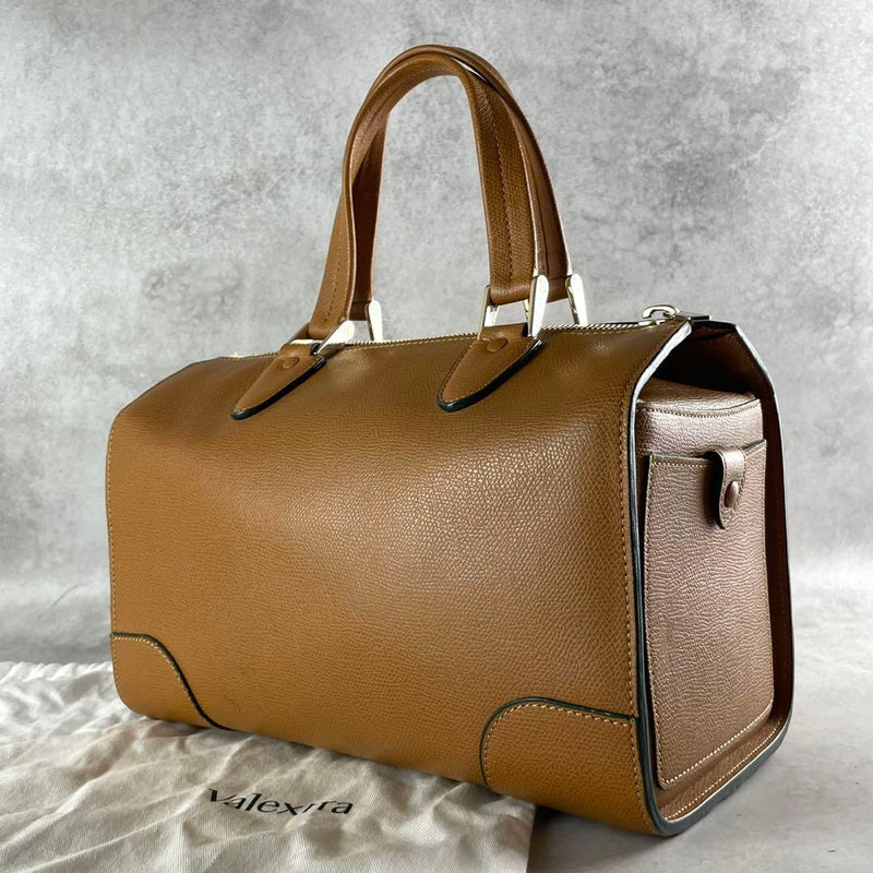 Valextra Babila Handbag Tote Bag Leather Brown Beige