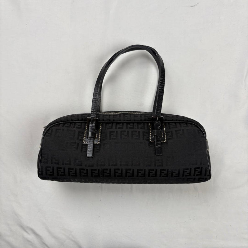 Fendi Zucchino Mini Boston Bag Handbag Black