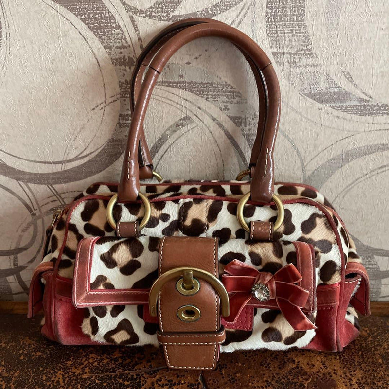 Coach Haircalf Animal Print Shoulder Bag Leather Womens