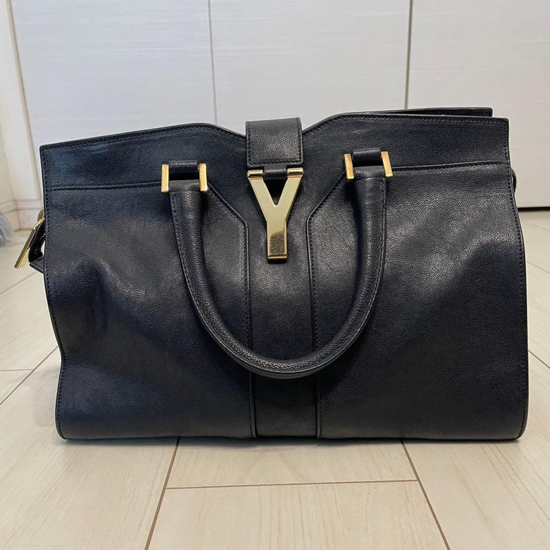 Yves Saint Laurent Cabas Y-line Shoulder Bag Leather Navy