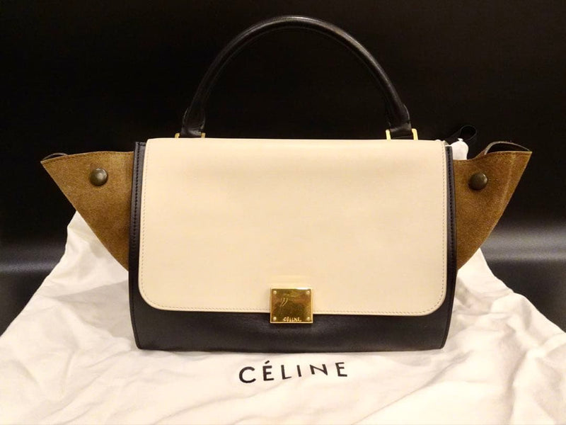 Céline Handbag Leather Suede White Black Brown Flap Shoulder Bag