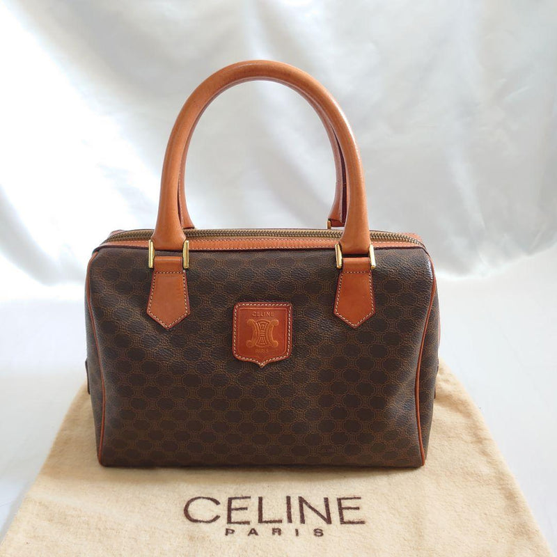 Celine Macadam Handbag Tote Bag Brown Pvc Leather Gold Hardware