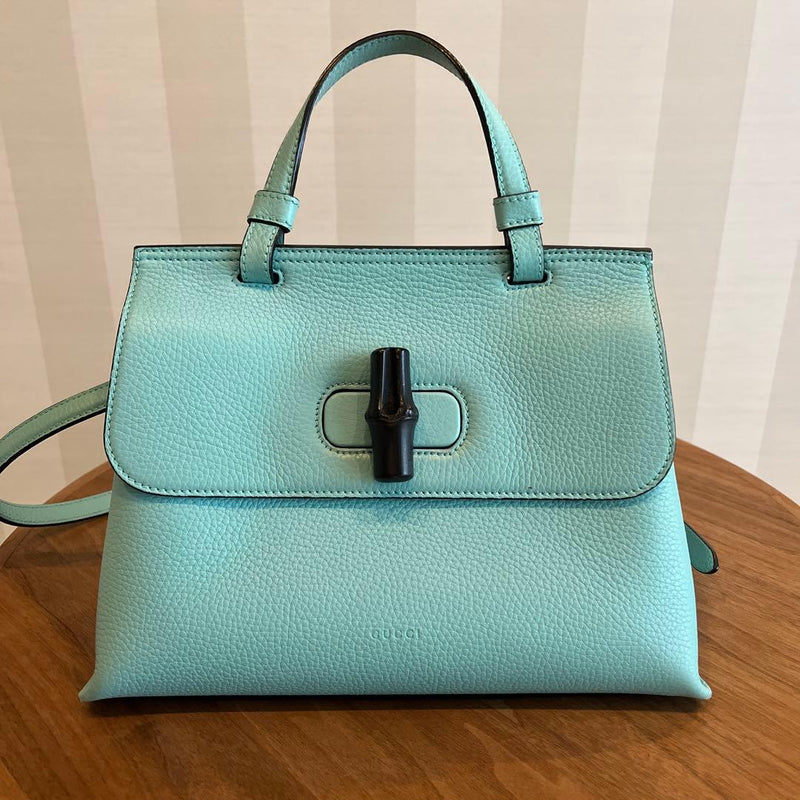 Gucci Bamboo Peppermint Leather Handbag Shoulder Bag Crossbody
