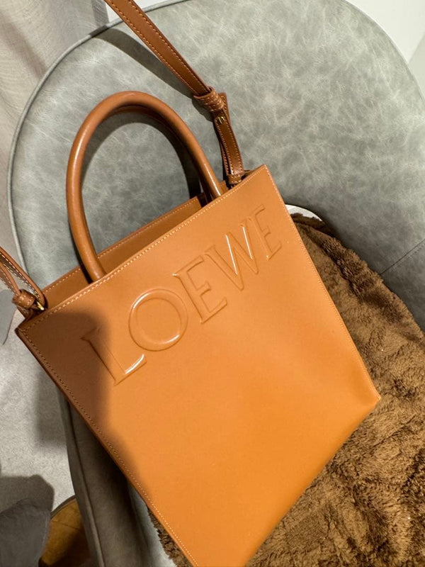 Loewe Tote Bag Shoulder Bag Brown Leather Embossed Logo Handbag