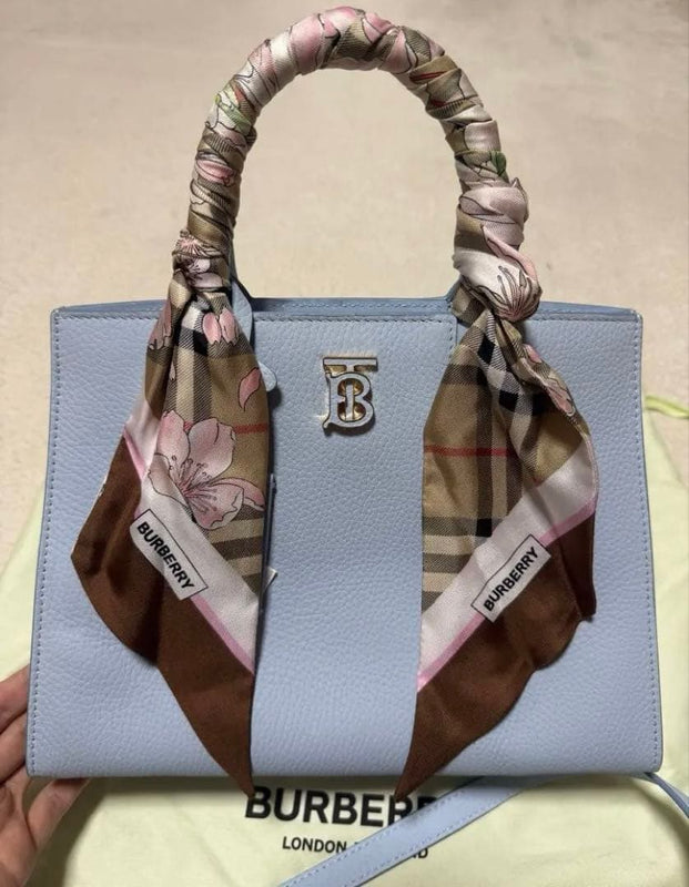 Burberry Handbag Shoulder Bag Leather Light Blue Scarf