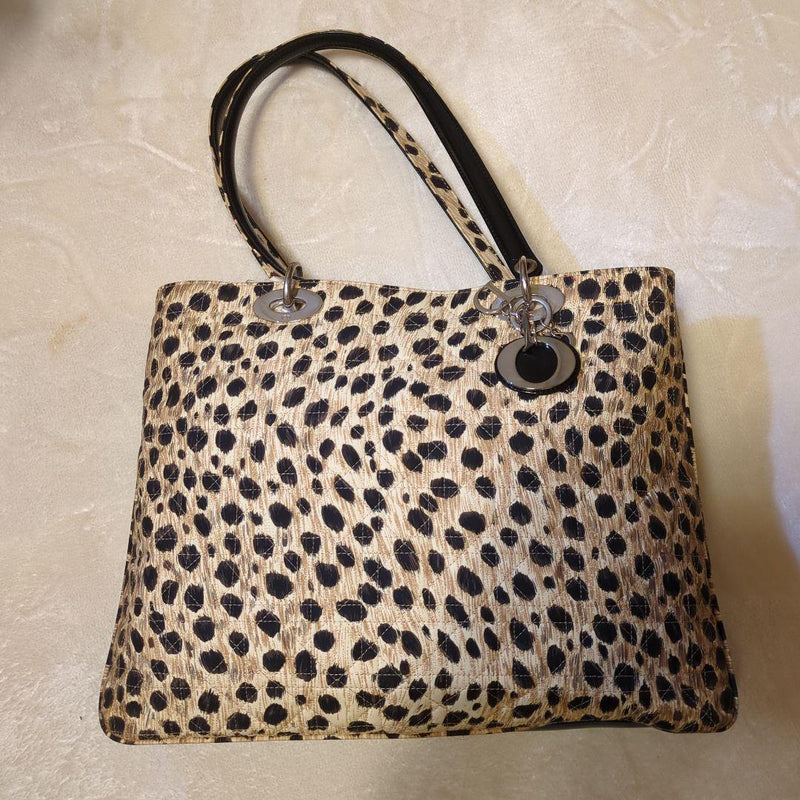 Leopard Print Canvas Plastic Handle Hand Tote Bag Womens Fashion