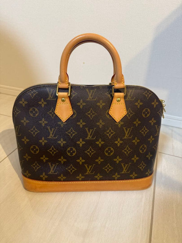 Monogram Handbag Tote Bag Canvas Leather Brown Tan