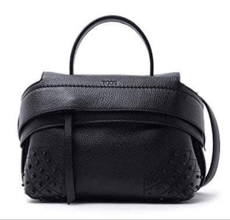 Tods Small Wave Bag Handbag Shoulder Bag Grained Leather Black