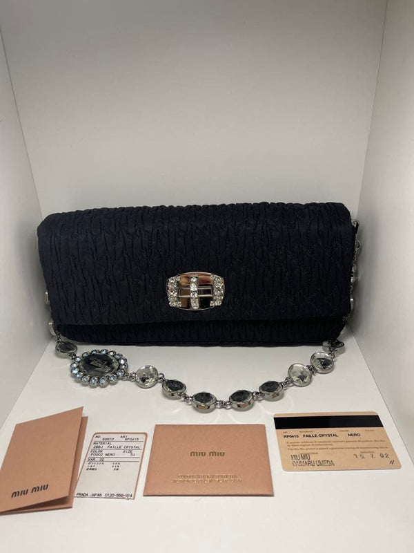 Faille Crystal Shoulder Bag Black Canvas Clutch Bag