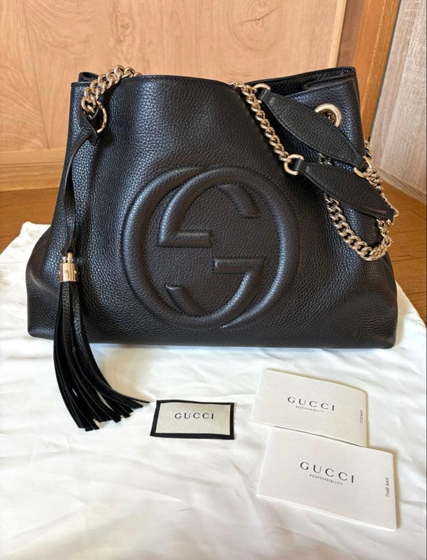 Gucci Soho Chain Handbag Shoulder Bag Black Leather