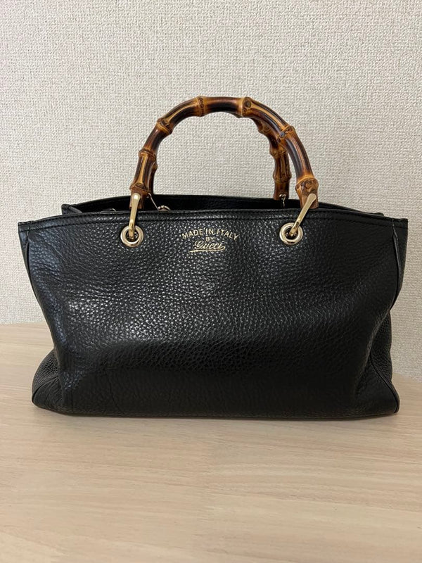 Gucci Bamboo Shopper Tote Bag Leather Black Handbag